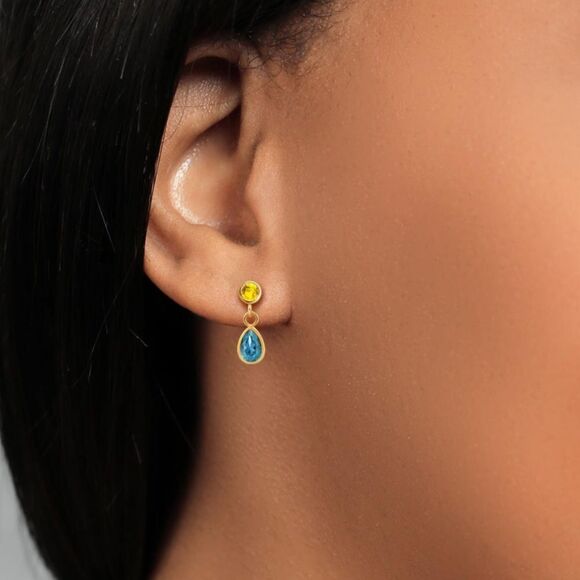 London Blue Topaz 14kt Yellow Gold Earrings | Costco 14K Yellow Gold with 1.07 Cttw London Blue Topaz and Yellow Sapphire Earrings